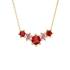Garnet ve pembe kuvars 14 ayar altın kolye (40 cm altın rolo zincir)