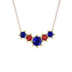 Aine Beştaş Kolye - Lab safir ve garnet 18 ayar altın kolye (40 cm rose altın rolo zincir) #kj85og