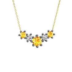 Aine Beştaş Kolye - Sitrin ve beyaz zirkon 925 ayar siyah rodyum kaplama gümüş kolye (40 cm altın rolo zincir) #kxlips