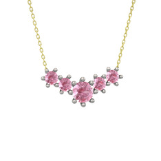 Aine Beştaş Kolye - Pembe kuvars 14 ayar beyaz altın kolye (40 cm altın rolo zincir) #l272mm