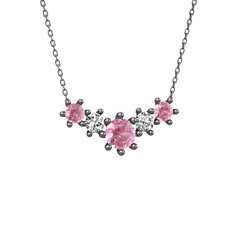 Aine Beştaş Kolye - Pembe kuvars ve beyaz zirkon 925 ayar siyah rodyum kaplama gümüş kolye (40 cm gümüş rolo zincir) #lk6clv