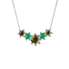 Peridot ve kök zümrüt 14 ayar beyaz altın kolye (40 cm beyaz altın rolo zincir)