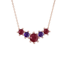 Aine Beştaş Kolye - Kök yakut ve ametist 18 ayar rose altın kolye (40 cm rose altın rolo zincir) #lqjhg6
