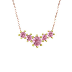 Aine Beştaş Kolye - Pembe kuvars 18 ayar altın kolye (40 cm rose altın rolo zincir) #lulcis
