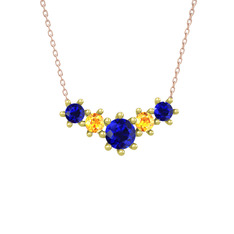 Lab safir ve sitrin 18 ayar altın kolye (40 cm rose altın rolo zincir)