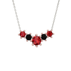 Aine Beştaş Kolye - Garnet ve siyah zirkon 925 ayar rose altın kaplama gümüş kolye (40 cm gümüş rolo zincir) #mmgxja