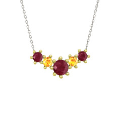 Kök yakut ve sitrin 14 ayar altın kolye (40 cm beyaz altın rolo zincir)