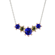 Lab safir ve peridot 8 ayar rose altın kolye (40 cm beyaz altın rolo zincir)
