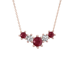 Aine Beştaş Kolye - Kök yakut ve swarovski 18 ayar rose altın kolye (40 cm rose altın rolo zincir) #n780m4