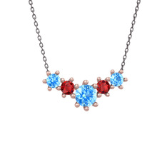 Aine Beştaş Kolye - Akuamarin ve garnet 18 ayar rose altın kolye (40 cm gümüş rolo zincir) #n9zg7y