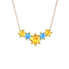 Sitrin ve akuamarin 18 ayar altın kolye (40 cm rose altın rolo zincir)