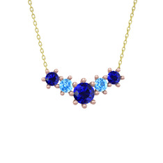 Lab safir ve akuamarin 18 ayar rose altın kolye (40 cm altın rolo zincir)