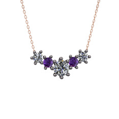 Aine Beştaş Kolye - Pırlanta ve ametist 925 ayar siyah rodyum kaplama gümüş kolye (1.98 karat, 40 cm rose altın rolo zincir) #nny84z