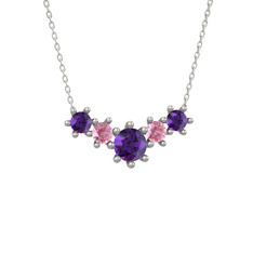 Aine Beştaş Kolye - Ametist ve pembe kuvars 14 ayar beyaz altın kolye (40 cm beyaz altın rolo zincir) #nosrio