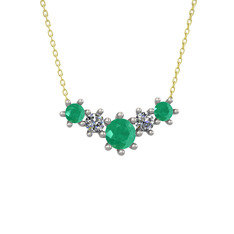 Aine Beştaş Kolye - Kök zümrüt ve pırlanta 14 ayar beyaz altın kolye (0.32 karat, 40 cm altın rolo zincir) #nsn60s