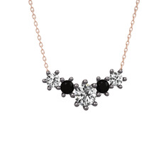 Aine Beştaş Kolye - Swarovski ve siyah zirkon 925 ayar siyah rodyum kaplama gümüş kolye (40 cm rose altın rolo zincir) #nuh8s9