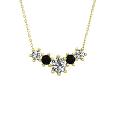 Aine Beştaş Kolye - Beyaz zirkon ve siyah zirkon 8 ayar altın kolye (40 cm altın rolo zincir) #o5sdyj