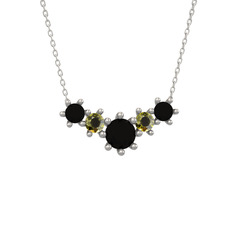 Aine Beştaş Kolye - Siyah zirkon ve peridot 14 ayar beyaz altın kolye (40 cm gümüş rolo zincir) #o6vu5