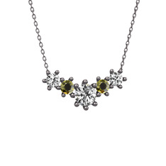 Aine Beştaş Kolye - Swarovski ve peridot 925 ayar siyah rodyum kaplama gümüş kolye (40 cm gümüş rolo zincir) #ok7zpz