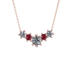 Pırlanta ve kök yakut 8 ayar rose altın kolye (1.98 karat, 40 cm rose altın rolo zincir)