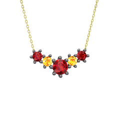Garnet ve sitrin 925 ayar siyah rodyum kaplama gümüş kolye (40 cm gümüş rolo zincir)