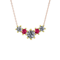 Pırlanta ve rodolit garnet 14 ayar altın kolye (1.98 karat, 40 cm rose altın rolo zincir)