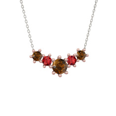 Dumanlı kuvars ve garnet 925 ayar rose altın kaplama gümüş kolye (40 cm beyaz altın rolo zincir)