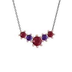 Aine Beştaş Kolye - Kök yakut ve ametist 18 ayar rose altın kolye (40 cm gümüş rolo zincir) #p553op