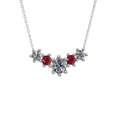 Aine Beştaş Kolye - Pırlanta ve kök yakut 925 ayar gümüş kolye (1.98 karat, 40 cm beyaz altın rolo zincir) #p55k56