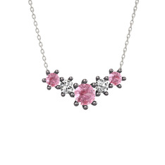 Aine Beştaş Kolye - Pembe kuvars ve swarovski 925 ayar siyah rodyum kaplama gümüş kolye (40 cm beyaz altın rolo zincir) #p69ble