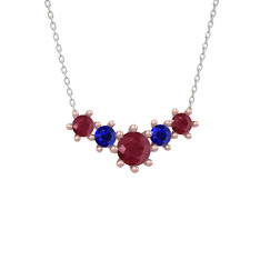 Aine Beştaş Kolye - Kök yakut ve lab safir 8 ayar rose altın kolye (40 cm beyaz altın rolo zincir) #p8ls9b