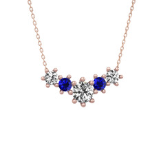 Aine Beştaş Kolye - Beyaz zirkon ve lab safir 925 ayar rose altın kaplama gümüş kolye (40 cm rose altın rolo zincir) #p9b9mo