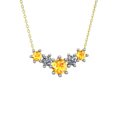 Aine Beştaş Kolye - Sitrin ve pırlanta 925 ayar gümüş kolye (0.32 karat, 40 cm altın rolo zincir) #pdshb4