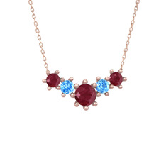 Kök yakut ve akuamarin 8 ayar rose altın kolye (40 cm rose altın rolo zincir)