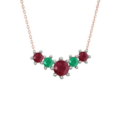 Aine Beştaş Kolye - Kök yakut ve kök zümrüt 18 ayar beyaz altın kolye (40 cm rose altın rolo zincir) #pql399