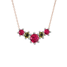 Aine Beştaş Kolye - Rodolit garnet ve peridot 8 ayar beyaz altın kolye (40 cm rose altın rolo zincir) #q7bwgd