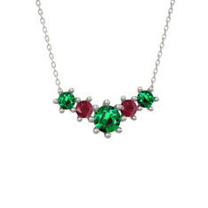 Aine Beştaş Kolye - Yeşil kuvars ve kök yakut 8 ayar beyaz altın kolye (40 cm beyaz altın rolo zincir) #q8f9mo