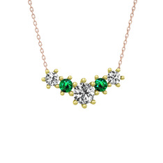 Swarovski ve yeşil kuvars 925 ayar altın kaplama gümüş kolye (40 cm rose altın rolo zincir)
