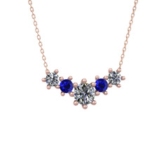 Aine Beştaş Kolye - Pırlanta ve lab safir 18 ayar rose altın kolye (1.98 karat, 40 cm rose altın rolo zincir) #qglora