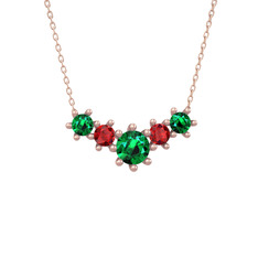 Aine Beştaş Kolye - Yeşil kuvars ve garnet 8 ayar rose altın kolye (40 cm rose altın rolo zincir) #qii6uw