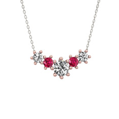 Aine Beştaş Kolye - Beyaz zirkon ve rodolit garnet 8 ayar rose altın kolye (40 cm beyaz altın rolo zincir) #rie5q0