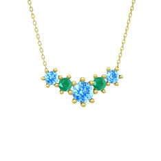 Aine Beştaş Kolye - Akuamarin ve kök zümrüt 14 ayar altın kolye (40 cm gümüş rolo zincir) #s40e2n