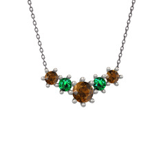 Aine Beştaş Kolye - Dumanlı kuvars ve yeşil kuvars 14 ayar beyaz altın kolye (40 cm gümüş rolo zincir) #skachm