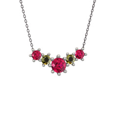 Aine Beştaş Kolye - Rodolit garnet ve peridot 8 ayar beyaz altın kolye (40 cm gümüş rolo zincir) #smad4j