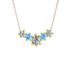 Swarovski ve akuamarin 8 ayar altın kolye (40 cm gümüş rolo zincir)