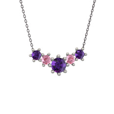 Aine Beştaş Kolye - Ametist ve pembe kuvars 18 ayar beyaz altın kolye (40 cm gümüş rolo zincir) #szdprn