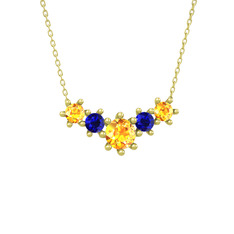 Aine Beştaş Kolye - Sitrin ve lab safir 18 ayar altın kolye (40 cm altın rolo zincir) #szw0lp