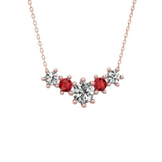 Aine Beştaş Kolye - Beyaz zirkon ve garnet 14 ayar rose altın kolye (40 cm rose altın rolo zincir) #szzjuv