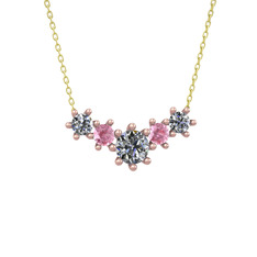 Pırlanta ve pembe kuvars 8 ayar rose altın kolye (1.98 karat, 40 cm altın rolo zincir)