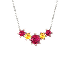 Aine Beştaş Kolye - Rodolit garnet ve sitrin 14 ayar rose altın kolye (40 cm beyaz altın rolo zincir) #te06dk